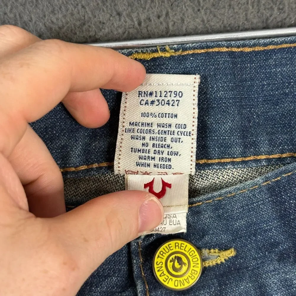 True Religion Jeans Mens 40x34 Blue Billy Super T Bootcut Made in USA DIstressed
